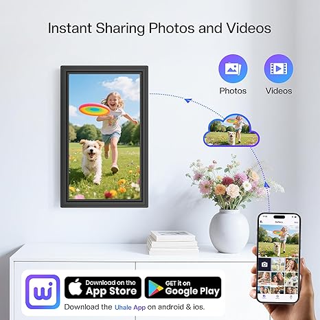 Uhale - Marco de fotos digital de 15.6 pulgadas, marco de fotos electrónico WiFi grande de 1920 x 1080 IPS FHD pantalla táctil, comparte fotos y videos en cualquier lugar, compatible con SD/USB, el