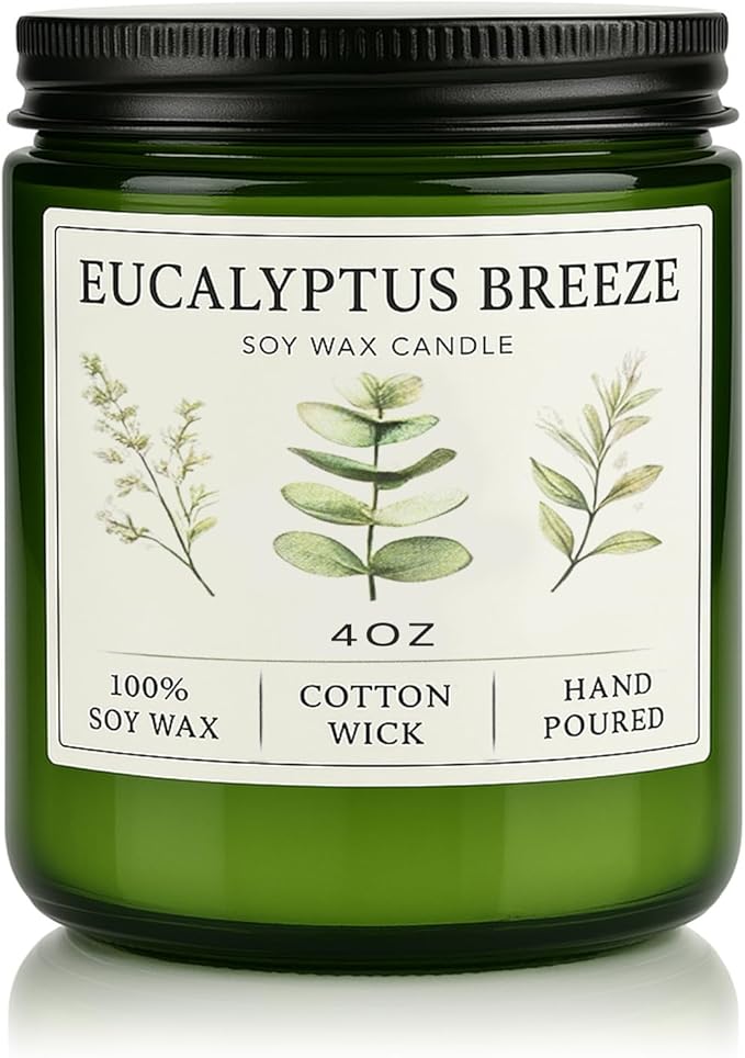 Eucalyptus and Mint Home Candle – 20-Hour Soy Candle Burn Time, Gift for Women, Stress Relief, Meditation, Yoga, Relaxation, Natural Soy Wax for Men and Women.