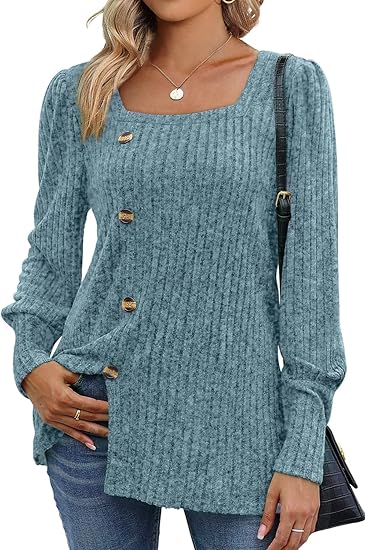 WIHOLL Women’s Tops, Casual Fall Sweaters, Square Neck, 2023 Fashion Clothing
