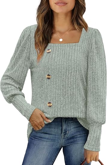 WIHOLL Women’s Tops, Casual Fall Sweaters, Square Neck, 2023 Fashion Clothing