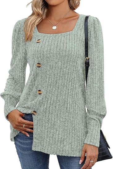 WIHOLL Women’s Tops, Casual Fall Sweaters, Square Neck, 2023 Fashion Clothing