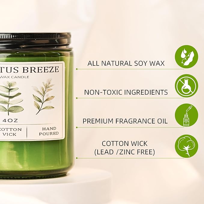 Eucalyptus and Mint Home Candle – 20-Hour Soy Candle Burn Time, Gift for Women, Stress Relief, Meditation, Yoga, Relaxation, Natural Soy Wax for Men and Women.