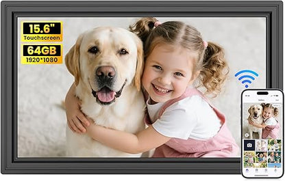 Uhale - Marco de fotos digital de 15.6 pulgadas, marco de fotos electrónico WiFi grande de 1920 x 1080 IPS FHD pantalla táctil, comparte fotos y videos en cualquier lugar, compatible con SD/USB, el