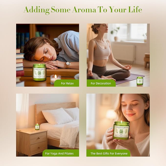 Eucalyptus and Mint Home Candle – 20-Hour Soy Candle Burn Time, Gift for Women, Stress Relief, Meditation, Yoga, Relaxation, Natural Soy Wax for Men and Women.