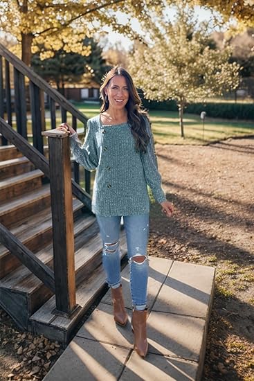 WIHOLL Women’s Tops, Casual Fall Sweaters, Square Neck, 2023 Fashion Clothing