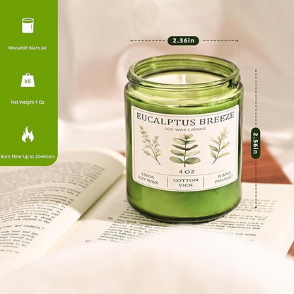 Eucalyptus and Mint Home Candle – 20-Hour Soy Candle Burn Time, Gift for Women, Stress Relief, Meditation, Yoga, Relaxation, Natural Soy Wax for Men and Women.