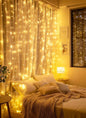 300 LED Fairy Curtain Lights – 9.8 ft x 9.8 ft, USB Plug, 8 Lighting Modes, Hanging Christmas LED String Lights with Remote Control for Bedroom, Indoor, and Outdoor Use