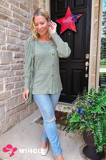 WIHOLL Women’s Tops, Casual Fall Sweaters, Square Neck, 2023 Fashion Clothing